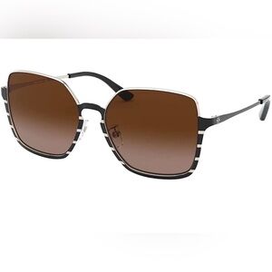 Tory Burch Women’s Black Stripe Square Sunglasses with Brown Gradient Lenses